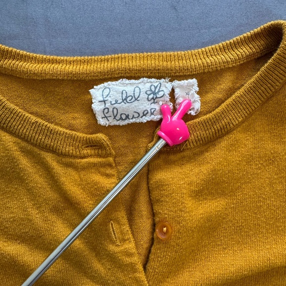 Elegant Mustard Cardigan Bird Motif Boho Cottagecore - Picture 3 of 6